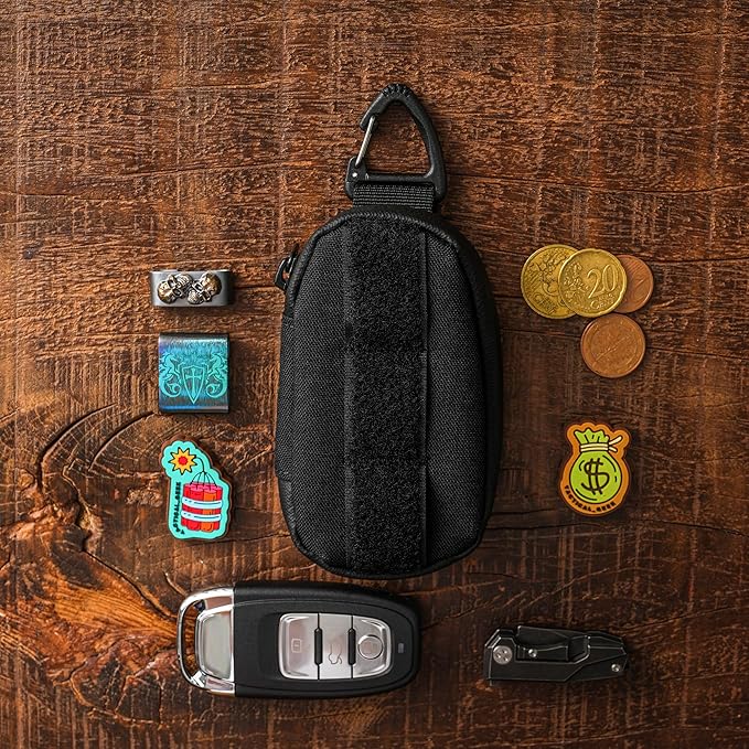 TACTICAL_GEEK Storage A7 EDC Key Bag Molle Pouch, Waterproof Zipper Wallet Car Key Case, Multipurpose Pocket Organizer, Unisex Tac Pouch with Patch Area for Daily Carry, Black