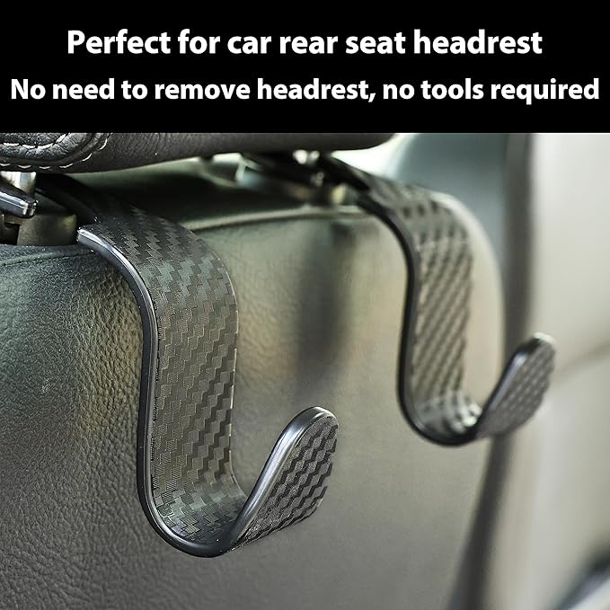 Car Seat Headrest Hook Universal Vehicle Seat Hook Hangers Interior Storage Organizer for Purse Handbag Coats Umbrellas Grocery Bags 4 Pack Black