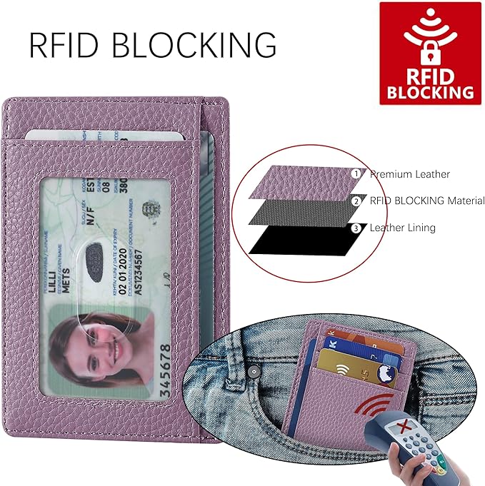 Travelambo Front Pocket Minimalist Leather Slim Wallet RFID Blocking Medium Size
