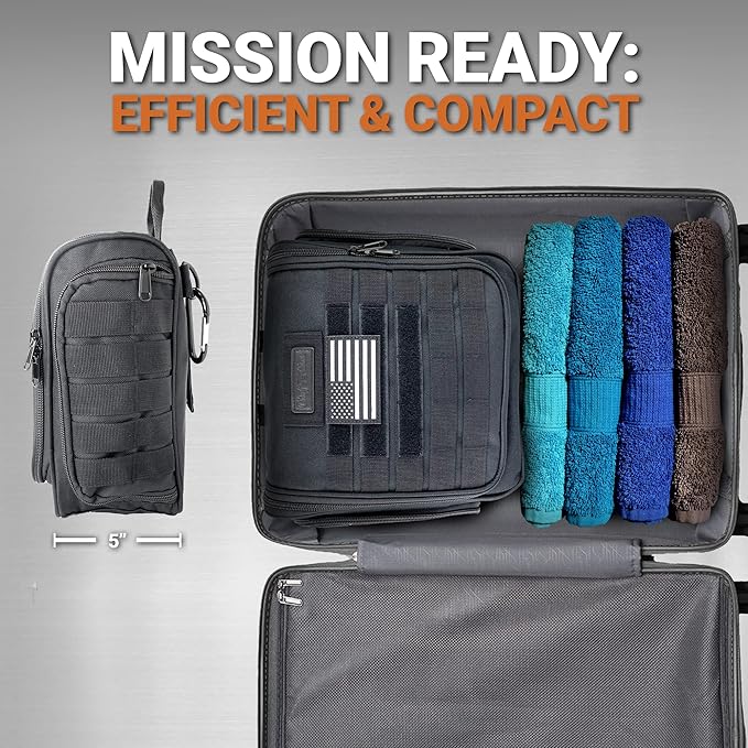 Chef Sac Tactical Toiletry Bag Dopp Kit, Hanging Travel Organizer with 12 Compartments, MOLLE Webbing, Detachable Paracord Handle, Heavy Duty Zippers, Mens Shower Bag for Travel