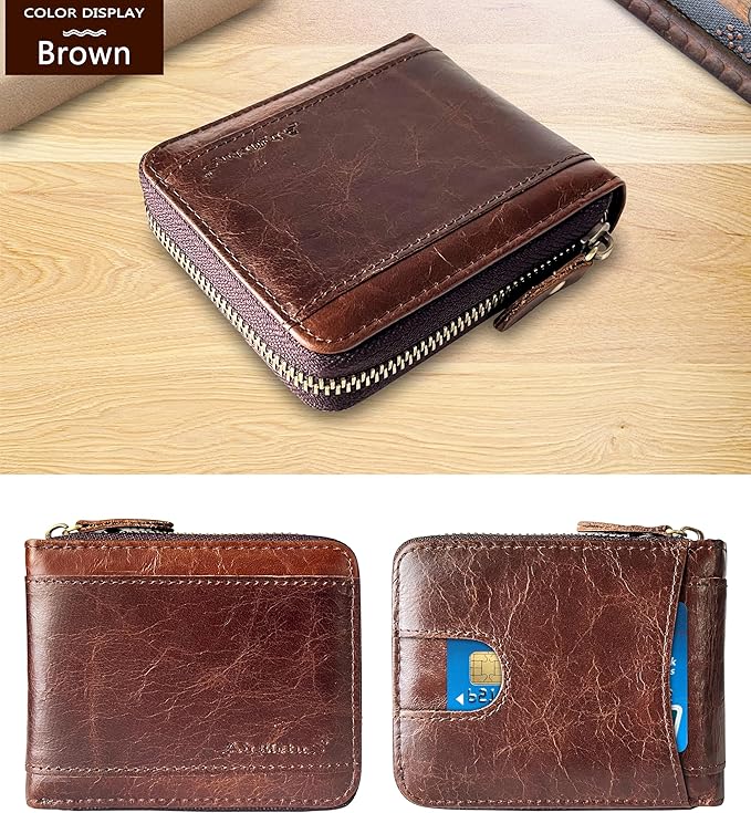 Admetus Mens RFID Blocking Wallets Zipper Leather Wallet for Men Bifold RFID Card Holder