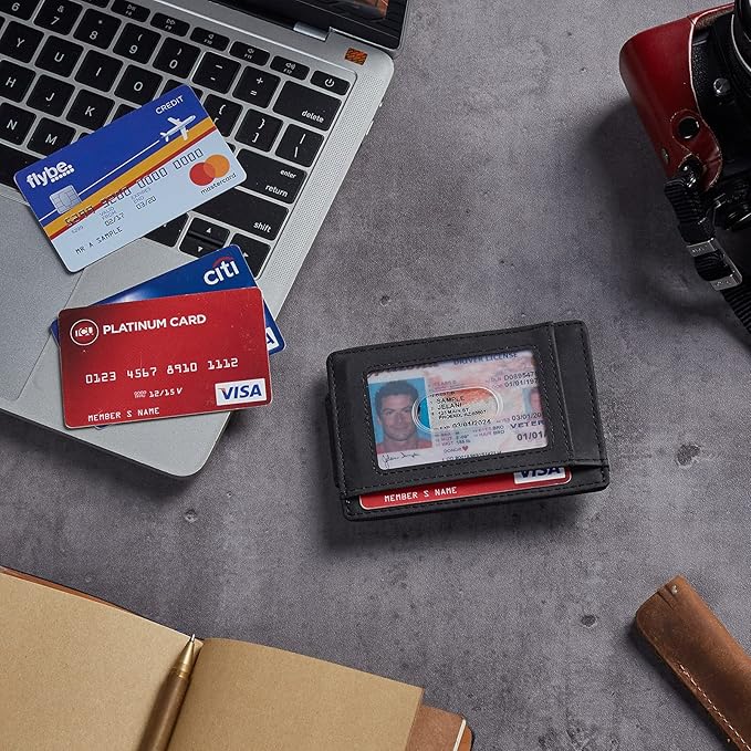Toughergun Slim Wallet for Men RFID Blocking Money Clip, Minimalist Front Pocket Credit Card Holder, Magnetic Thin Mens Wallets with ID Window