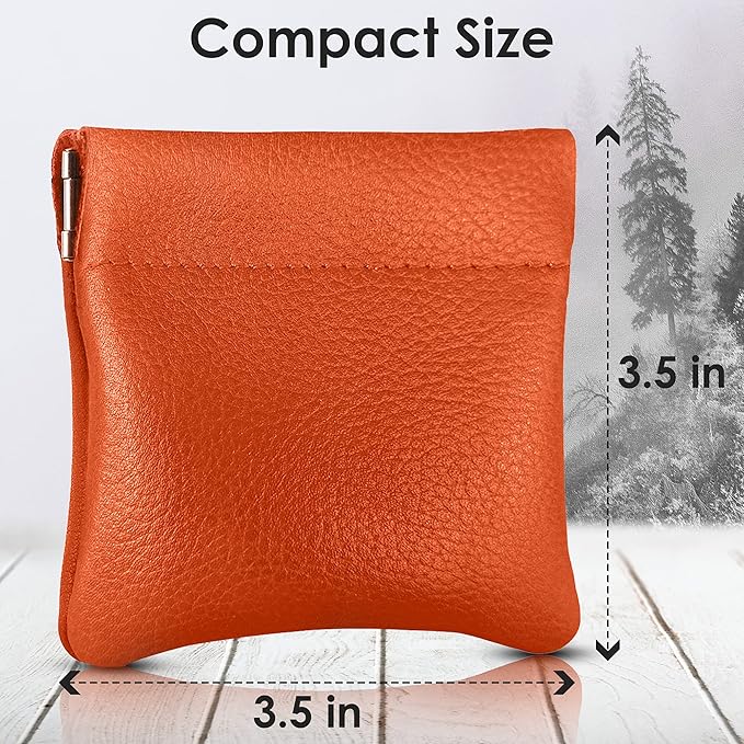 Nabob Leather Genuine Leather Squeeze Coin Purse, Coin Pouch Made IN U.S.A. Change Holder For Men/Woman Size 3.5 X 3.5 (Orange)