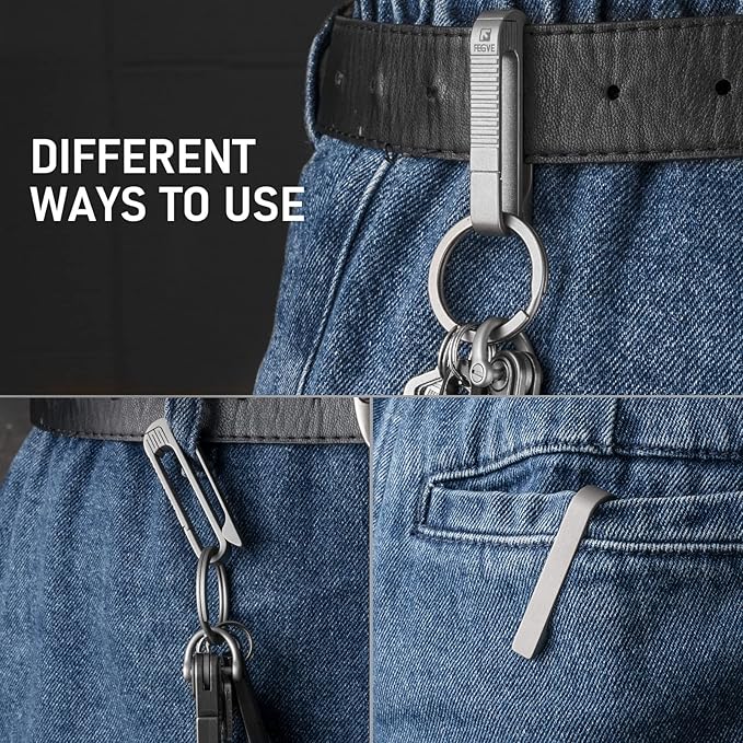 FEGVE Titanium Belt Key Holder, Belt Key Clip with Keyring for Keys,Keychain Hook for Men Dad