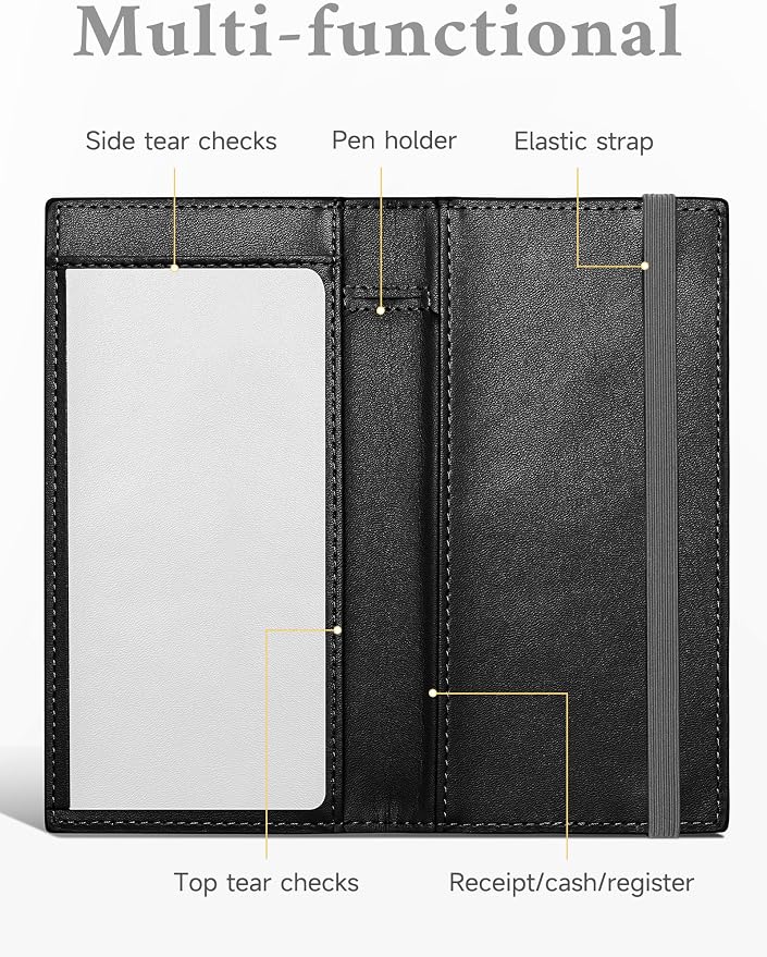 Zreal Checkbook Cover for Men and Women, Premium Vegan Leather Checkbook Holder for Top & Side Tear Duplicate Checks with RFID Blocking (Classic Black)