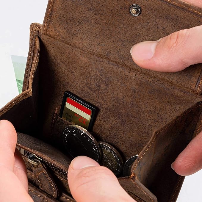 DiLoro Mens Full Size Large Capacity Genuine Full Grain Leather Wallet Bifold Flip ID Coin & Zip Pockets RFID Blocking Anti-Theft (Dark Hunter Brown)