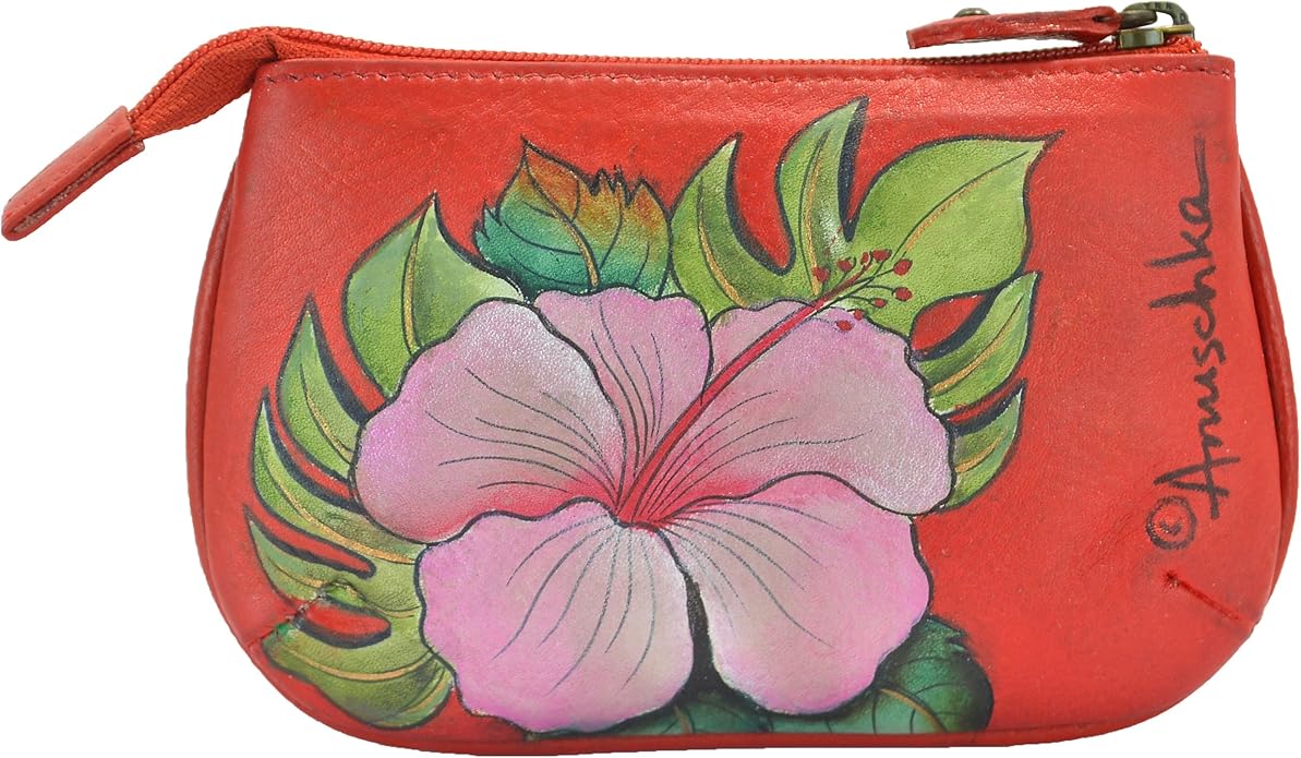 Anuschka Women’s Hand-Painted Genuine Leather Medium Zip Pouch - Coin and Key Pouch - Zippered, 2 Key Fobs