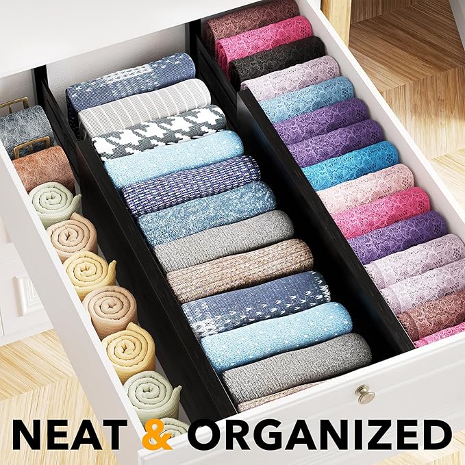 SpaceAid Bamboo 4 Pack Dresser Drawer Dividers, 4.65??High Adjustable 17??22??Drawer Organizers, Expandable Organization for Clothing, Clothes, Dressers, Black