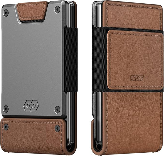 PROOF Wallet | Slim Minimalist Wallets for Men | Leather & Metal | RFID Wallet | Front/Back Pocket | Gift Box | Veteran Owned