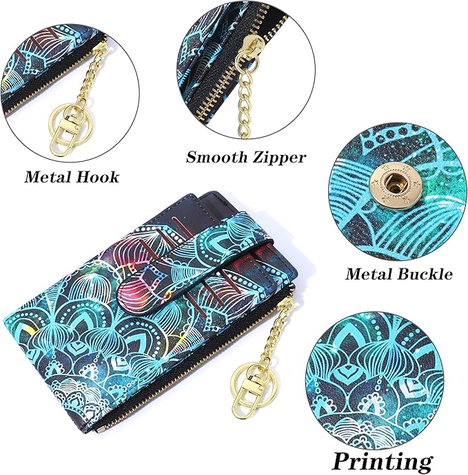 Badiya Slim Women Wallet RFID Blocking Bifold Compact 9 Card Slots Holder Wallets Soft Leather with Zipper Coin Pocket 2 ID Window