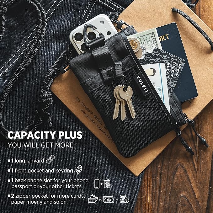 VULKIT RFID Blocking Travel Wallet for Men Women, Water Resistant Passport & Phone Holder with Detachable Lanyard and Key Ring, Lightweight Zipper Travel Wallet
