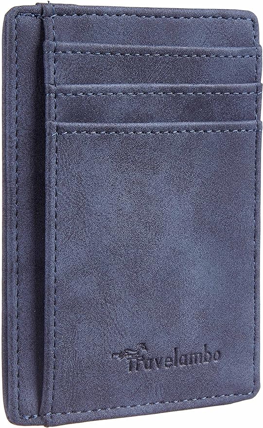 Travelambo Slim Wallet Front Pocket Minimalist Leather RFID Blocking Medium Size