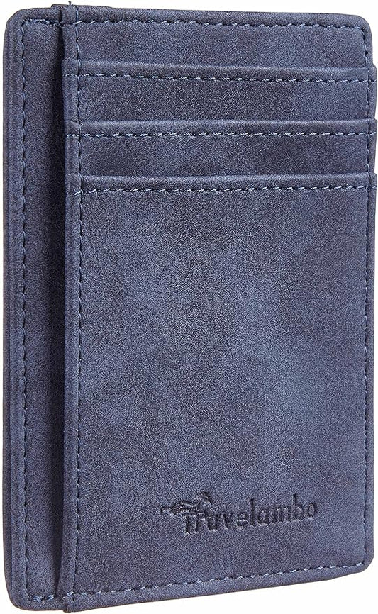Travelambo Slim Wallet Front Pocket Minimalist Leather RFID Blocking Medium Size