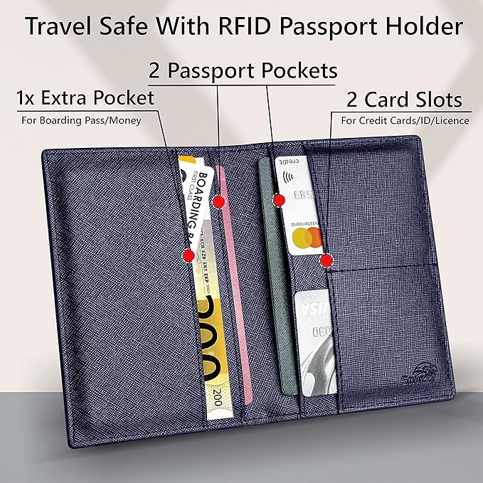 2 Passport Holder - Travel Essentials, RFID Blocking Wallet Credit Card Organiser, Plain Accessories Slim Cover For Men & Women | Travel Essentials, RFID Blocking, Wallet, Accessories, Slim Cover
