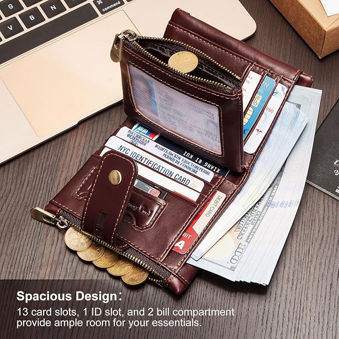 Chain wallets for men, Genuine Leather Biker Wallet with RFID Blocking Brown Color with Chain…