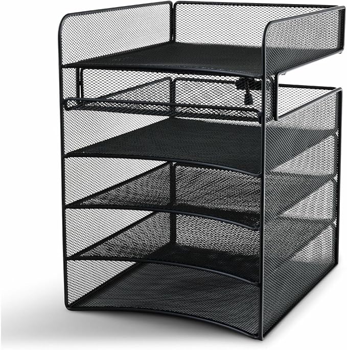 Safco Onyx Hanging Under Desk Organizer, 5 Trays, Office and Classroom Mailbox , Paper and Mail Sorter, Steel Mesh, Black