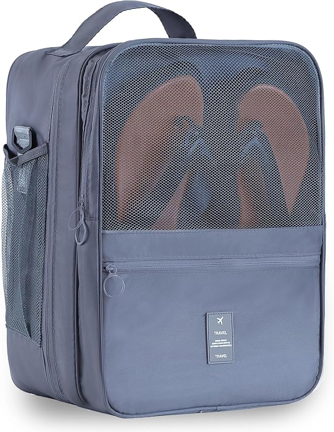 Large Shoe Bags for Travel Holds 4 Pair of Shoes, Shoe Storage Pouch with 3 Layers Compartments, Waterproof & Washable (Grey)