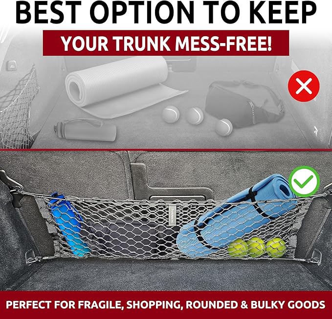 Back Seat Style Automotive Elastic Trunk Mesh Cargo Net for Volvo XC60 2017-2025 - Premium Trunk Organizer and Storage - Luggage Net for Crossover- Best Car Organizer for Volvo XC 60