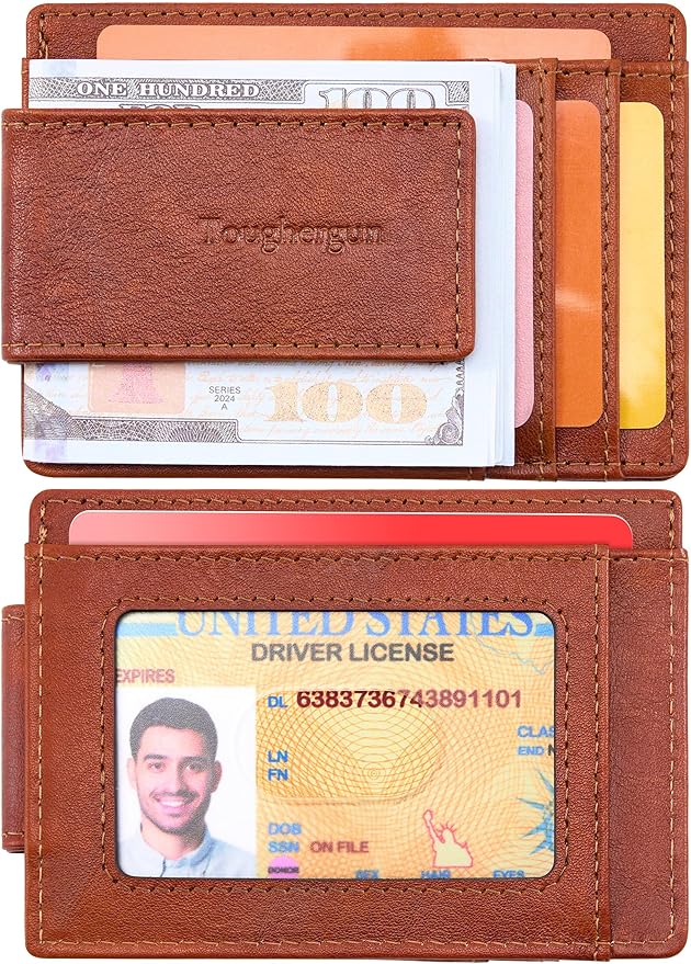 Toughergun Slim Wallet for Men RFID Blocking Money Clip, Minimalist Front Pocket Credit Card Holder, Magnetic Thin Mens Wallets with ID Window