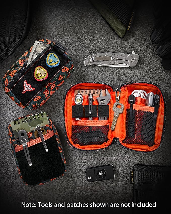 VIPERADE VE26 EDC Pouch Organizer with 11 Compartments, Small Tool Pouch with DIY Patches Area, EDC Pocket Organizer for Mutitools