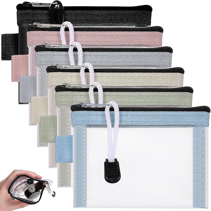 6 Pack Mesh Small Coin Purse Mini Change Purse Coin Pouch Cash Wallet for Men Women Credit Card Lipstick(Stylish Color)