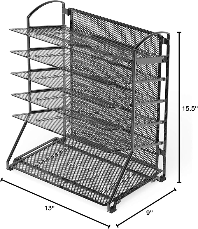 Simple Houseware 6-Tier Sliding File Organizer, Desk Letter Tray for Document and Mail Sorting, Black