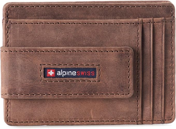 alpine swiss Harper Mens RFID Slim Money Clip Front Pocket Wallet Minimalist Leather ID Card Holder | RFID