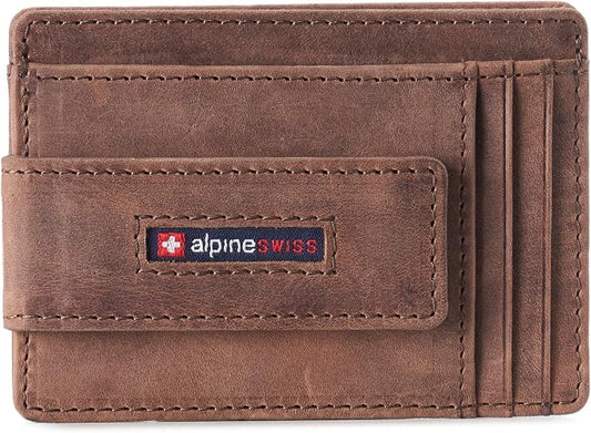 alpine swiss Harper Mens RFID Slim Money Clip Front Pocket Wallet Minimalist Leather ID Card Holder | RFID