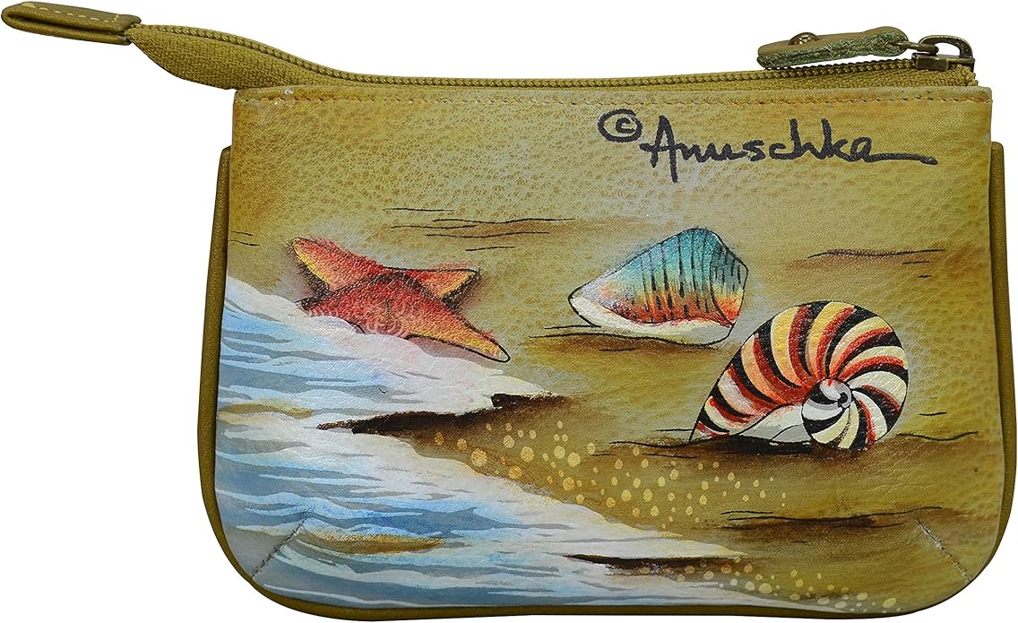 Anuschka Women’s Hand-Painted Genuine Leather Medium Zip Pouch - Coin and Key Pouch - Zippered, 2 Key Fobs
