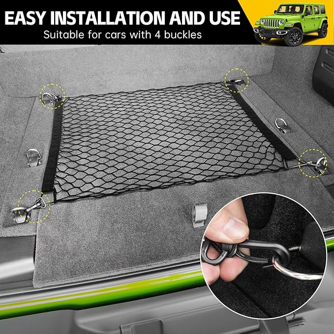 Trunk Cargo Net for 2019-2025 Jeep Wrangler JL 4XE 4 Door Trunk Organizer Net Anti-Slip Rear Mesh Cargo Netting for 19-25 Wrangler JL JLU 4XE SUV Accessories