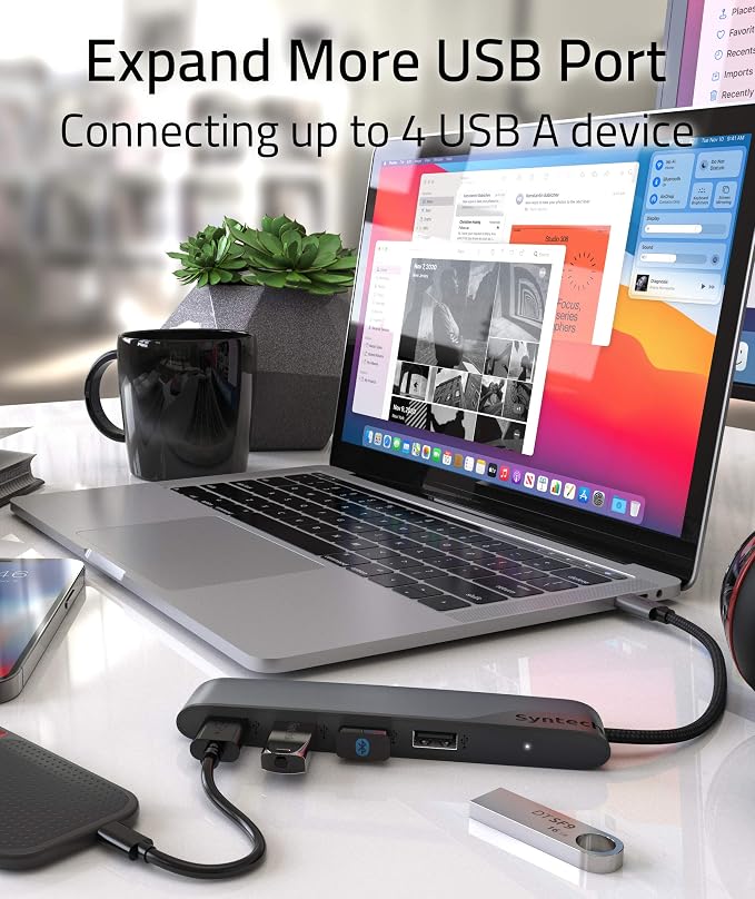 Syntech USB C to USB Hub 4 Ports, 2ft Type C to USB 3.0 Hub with A USB C to USB Adapter USB 2.0, Thunderbolt 3 to USB Hub, Compatible with iPhone 17/16/15 Pro Max, iPad mini 6, MacBook Pro/Air/Neo