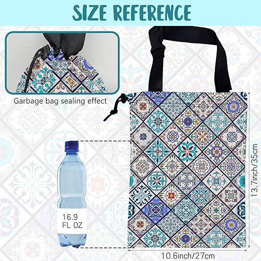 Car Garbage Bag Abstract Portuguese Tiles Drawstring Car Trash Bag Hanging for Back Seat with Adjustable Buckle Canvas Vehicle Trash Can Easy-to-Install