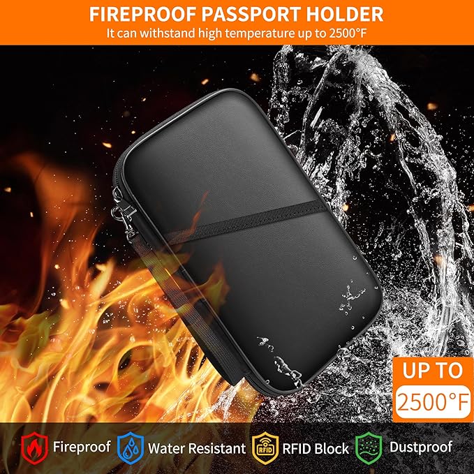 JUNDUN Family Passport Holder,RFID Blocking Upgraded Material Fireproof Passport Wallet for 4,Travel Document Organizer Case with Zipper for Passport,Card and Money,Large
