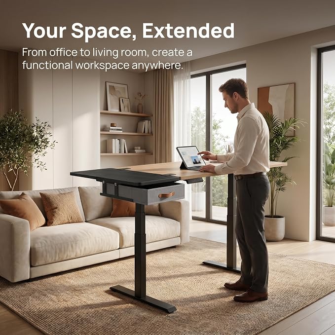 Desk Extender Tray with Drawer, 24 x 12 in, Clamp On Desk Shelf, Black | Extension Table Extender, Keyboard Tray Arm Rest, Front or Side Mount, 55 lbs, Home Office Gaming