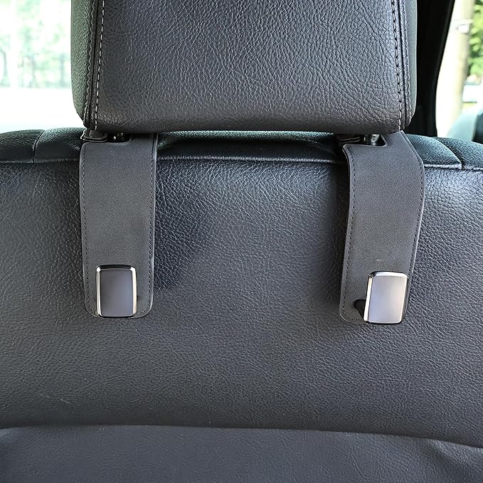 Car Seat Back Hook Metal with Suede Universal Vehicle Headrest Hangers Interior Storage Organizer for Purse Handbag Coat Grocery Bags 2 Pack Grey