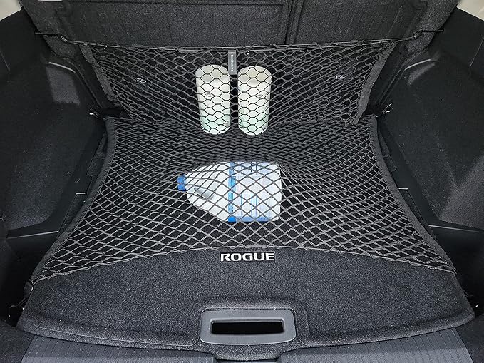 Floor + Back Seat Style Automotive Elastic Trunk Mesh Cargo Net for Nissan Rogue 2021-2026 - Premium Trunk Organizer and Storage - Luggage Net for Crossover - Best Car Organizer for Nissan Rogue
