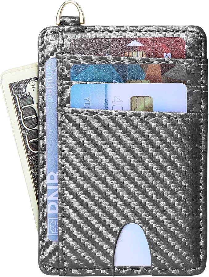 Badiya Credit Card Holder Slim Minimalist Wallet, Front Pocket Purse RFID Blocking Wallet Compact Card Case with ID Window for Women & Men