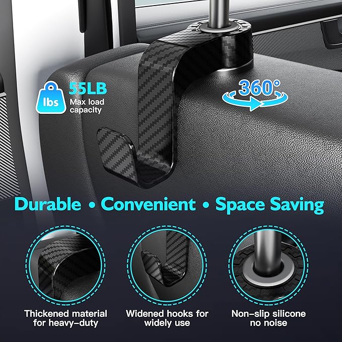 Amooca Car Seat Hooks Anti-drop Headrest Storage Hanger Universal Fit Automotive Organizer for Purse Bag Coat 2 Pack (Black Checkered)