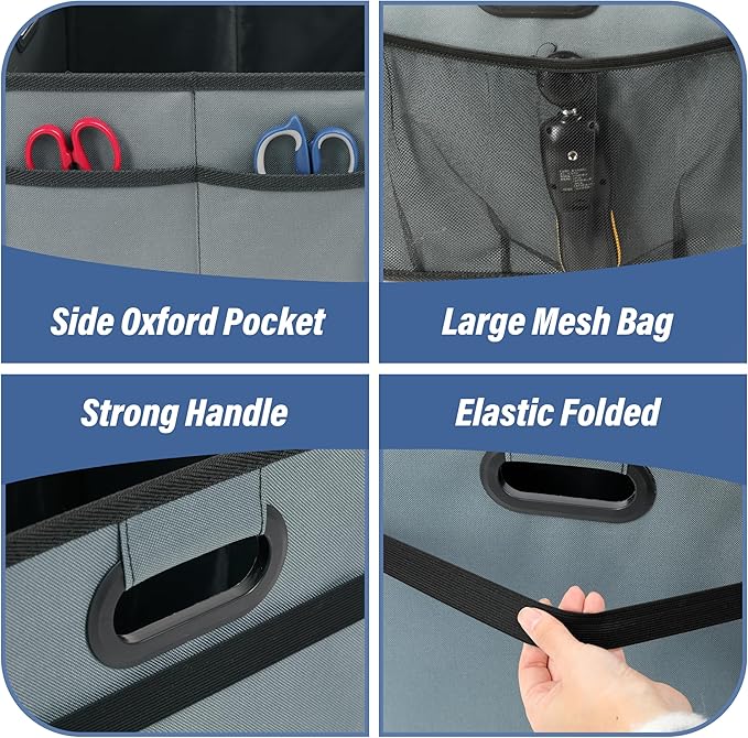 Simple Deluxe Car Trunk Organizer, 2 Compartments Collapsible Trunk Storage, Anti-slip Design, Made of Waterproof 600D Oxford Polyester, Suitable for SUV, Truck, Standard Size, Grey-Green