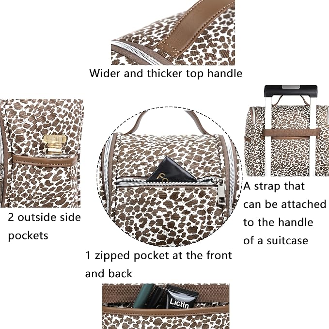 Hanging Travel Toiletry Bag For Women, Leopard Print Toiletries Bag For Travel Essential,Large Capacity Toiletries Organizer Kit For Cosmetics And Makeup