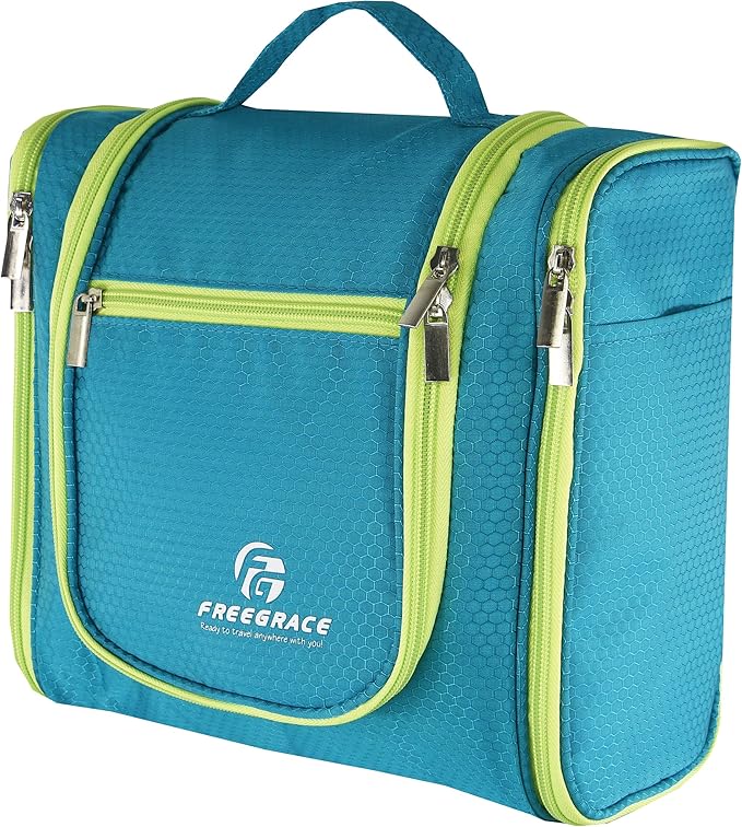 Freegrace Extra Large Hanging Toiletry Bag for Men and Women - Water-Resistant Nylon Travel Bathroom Organizer for Cosmetics, Makeup, and Toiletries