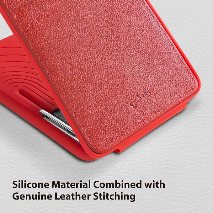 Bone Lanyard Passport Holder, Passport Cover with Travel Gadget Set & Card Slots, Duel-Sided Passport Wallet with Leather & Premium Silicone (Red)