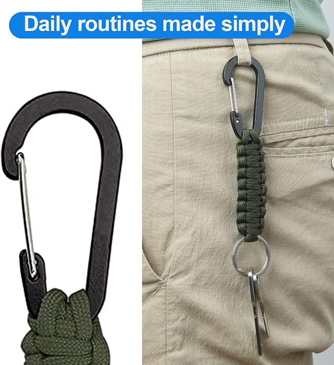 2 Pieces Paracord Keychain with Carabiner,Lanyard Clip for Keys Water Bottle Holder Backpack