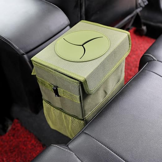 AOKJOY Car Garbage can with lid Leak Proof Vehicle Trash Can 3 Storage Pockets Hanging Waterproof car Trash Bag for SUV Green