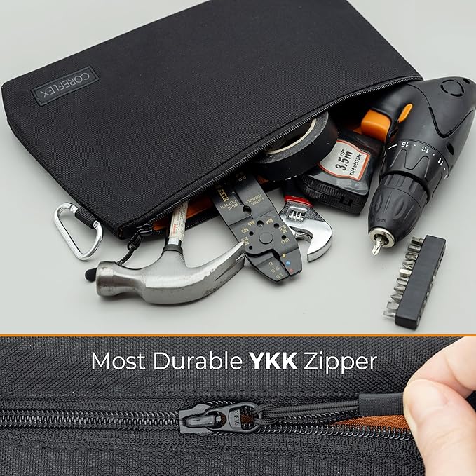 COREFLEX Premium Tool Pouch Zipper Bag, Small Tool Bag, Multipurpose Storage pouch, Heavy duty Flat Bottom Tool bag with YKK Zipper (6 pack Combo mixed size Black &Grey)