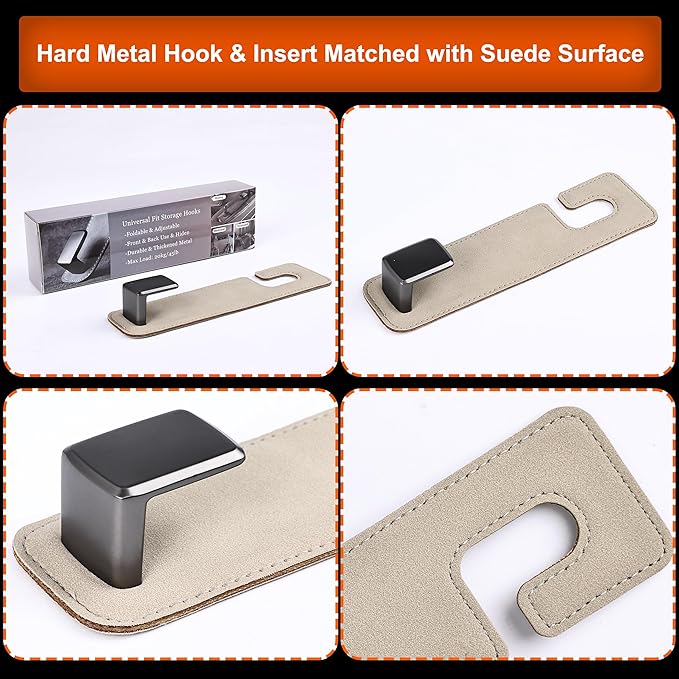 Car Seat Back Hook Metal with Suede Universal Vehicle Headrest Hangers Interior Storage Organizer for Purse Handbag Coat Grocery Bags 2 Pack Beige