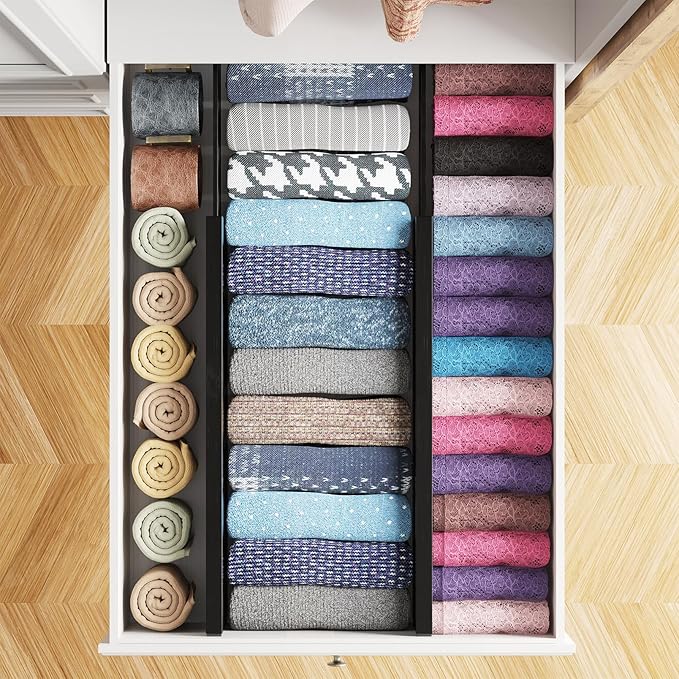 SpaceAid Bamboo 4 Pack Dresser Drawer Dividers, 4.65??High Adjustable 17??22??Drawer Organizers, Expandable Organization for Clothing, Clothes, Dressers, Black