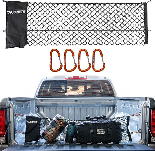 TacoNets Envelope Cargo Net for Colorado/Canyon - Fits 2023-Current - Upgraded 5mm Bungee - Integrated Storage Bag - Heavy Duty Carabiners - Designed in USA
