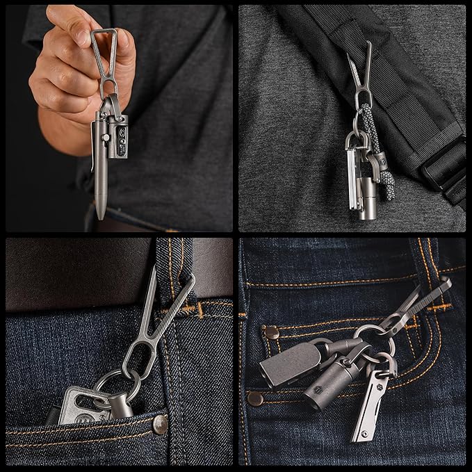 KeyUnity KM01 Titanium EDC Keychain Clip with Bottle Opener, Quick Release Carabiner Key Ring Holder for Men