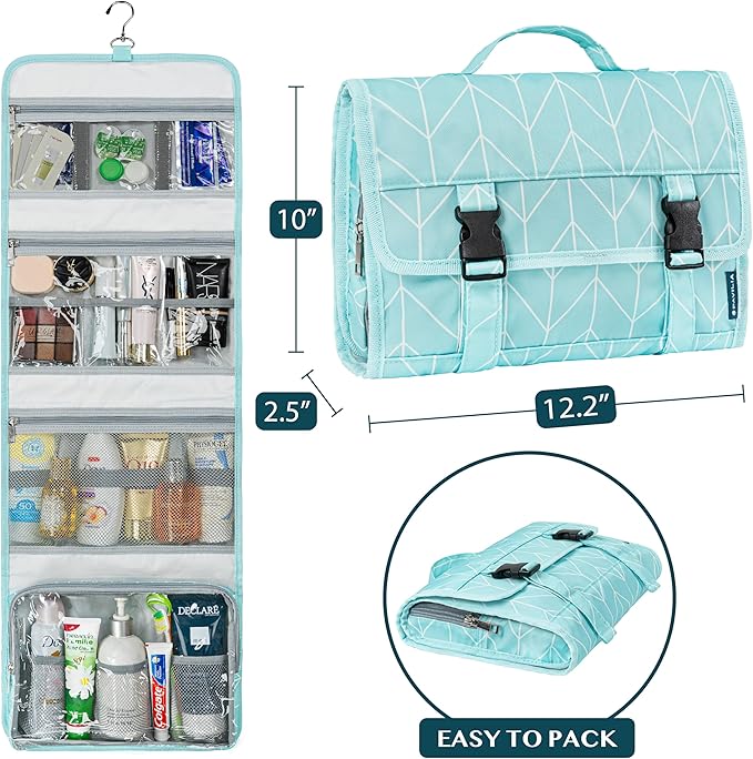 PAVILIA Travel Hanging Toiletry Bag for Women Men, Large Capacity Makeup Bag Kit, Waterproof Cosmetic Storage Organizer Case for Bathroom Shower
